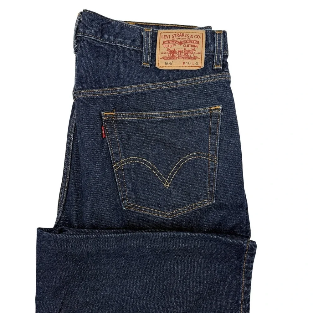 Levi's 505 Regular Fit Jeans Men Tag 40x30 Real 40x29.5  Straight Leg Denim Dark